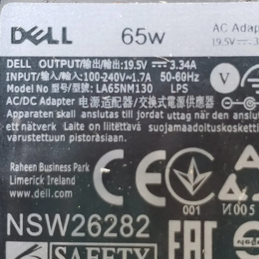 Dell 65W 0FPC2Y AC Power Adapter Charger HA65NM130 LA65NM130